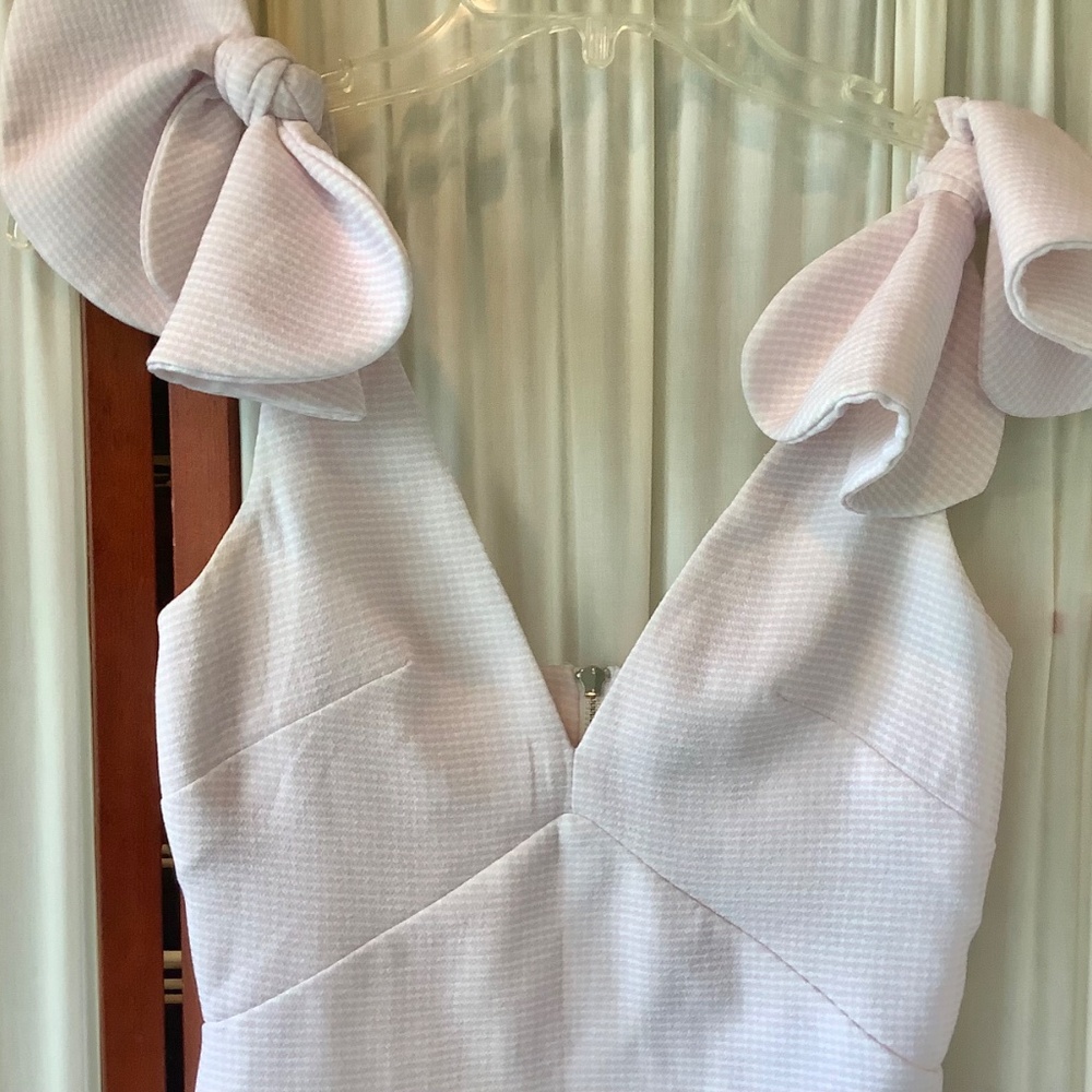By Johnny Plunge V Midi Dress Bow Tie Straps Pale Pink Size 4 - Picture 9 of 12